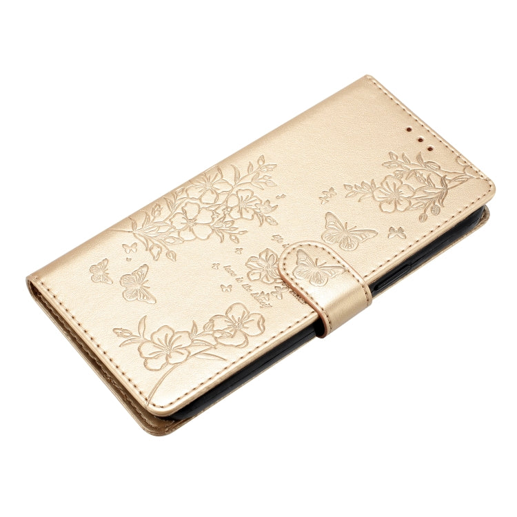 For Blackview A55 Pro Butterflies and Flowers Leather Phone Case(Gold) - More Brand by PMC TechLife | Online Shopping South Africa | PMC TechLife | Buy Now Pay Later Mobicred