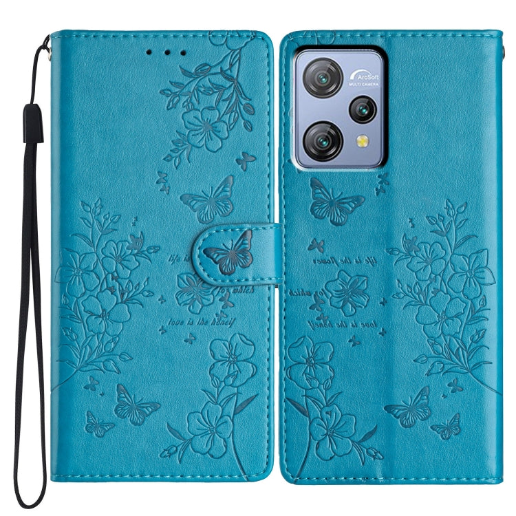 For Blackview A53 / A53 Pro Butterflies and Flowers Leather Phone Case(Blue) - More Brand by PMC TechLife | Online Shopping South Africa | PMC TechLife | Buy Now Pay Later Mobicred