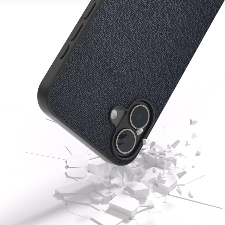 For iPhone 16 ABEEL Black Frame Genuine Leather Elegant Phone Case(Blue) - iPhone 16 Cases by PMC TechLife | Online Shopping South Africa | PMC TechLife | Buy Now Pay Later Mobicred