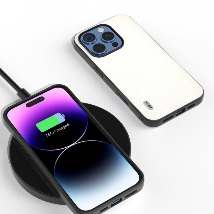 For iPhone 16 Pro Max ABEEL Black Frame Genuine Leather Elegant Phone Case(White) - iPhone 16 Pro Max Cases by PMC TechLife | Online Shopping South Africa | PMC TechLife | Buy Now Pay Later Mobicred