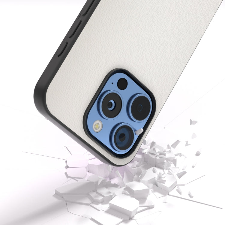 For iPhone 16 Pro Max ABEEL Black Frame Genuine Leather Elegant Phone Case(White) - iPhone 16 Pro Max Cases by PMC TechLife | Online Shopping South Africa | PMC TechLife | Buy Now Pay Later Mobicred