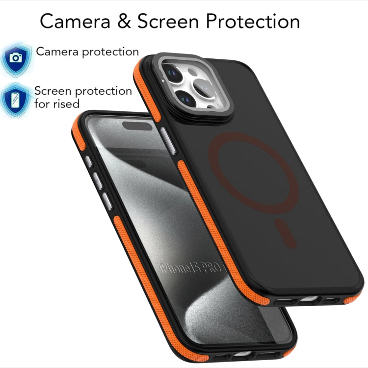 For iPhone 16 Magsafe Dual-Color Skin Feel Lens Film Phone Case with Lens Fold Holder(Gray) - iPhone 16 Cases by PMC Jewellery | Online Shopping South Africa | PMC Jewellery | Buy Now Pay Later Mobicred