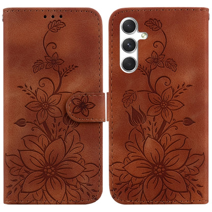 For Samsung Galaxy S25 5G Lily Embossed Leather Phone Case(Brown) - Galaxy S25 5G Cases by PMC Jewellery | Online Shopping South Africa | PMC Jewellery | Buy Now Pay Later Mobicred