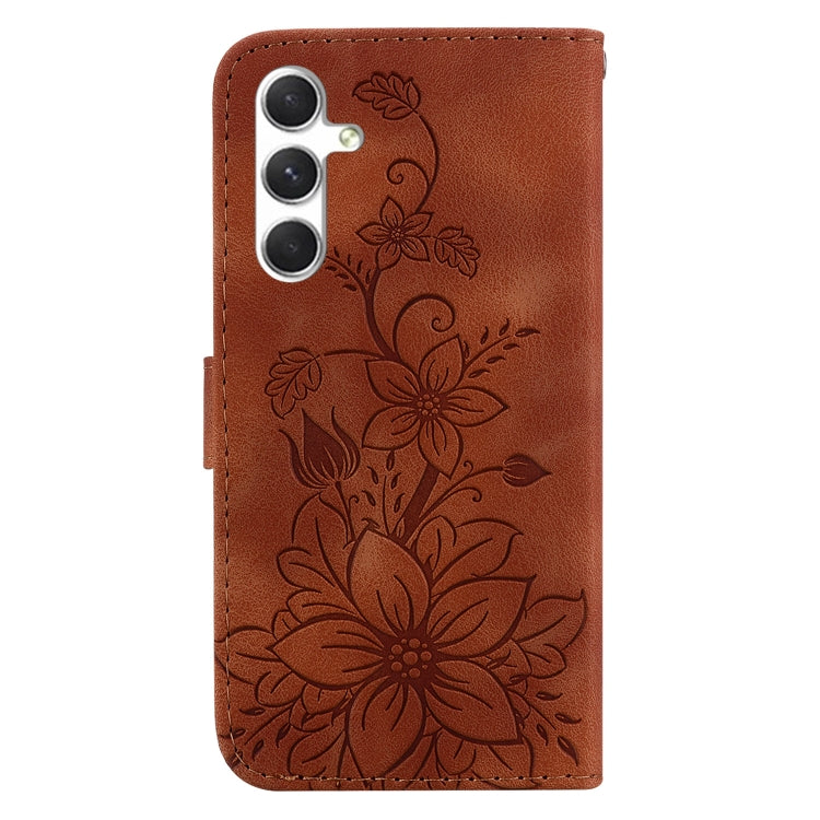 For Samsung Galaxy S25 5G Lily Embossed Leather Phone Case(Brown) - Galaxy S25 5G Cases by PMC Jewellery | Online Shopping South Africa | PMC Jewellery | Buy Now Pay Later Mobicred