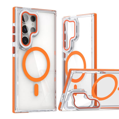 For Samsung Galaxy S24 Ultra 5G Dual-Color Clear Acrylic Hybrid TPU MagSafe Lens Film Phone Case with Holder(Orange) - Galaxy S24 Ultra 5G Cases by PMC Jewellery | Online Shopping South Africa | PMC Jewellery | Buy Now Pay Later Mobicred