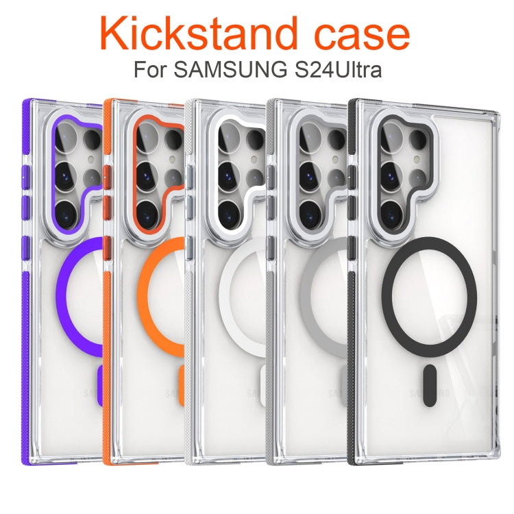 For Samsung Galaxy S24 Ultra 5G Dual-Color Clear Acrylic Hybrid TPU MagSafe Lens Film Phone Case with Holder(Orange) - Galaxy S24 Ultra 5G Cases by PMC Jewellery | Online Shopping South Africa | PMC Jewellery | Buy Now Pay Later Mobicred