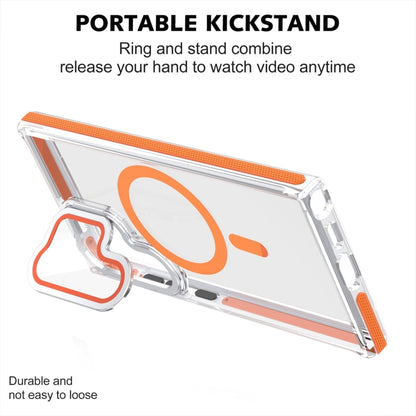 For Samsung Galaxy S24 Ultra 5G Dual-Color Clear Acrylic Hybrid TPU MagSafe Lens Film Phone Case with Holder(Orange) - Galaxy S24 Ultra 5G Cases by PMC Jewellery | Online Shopping South Africa | PMC Jewellery | Buy Now Pay Later Mobicred