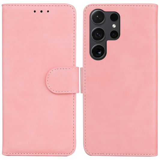 For Samsung Galaxy S25 Ultra 5G Skin Feel Pure Color Flip Leather Phone Case(Pink) - Galaxy S25 Ultra 5G Cases by PMC Jewellery | Online Shopping South Africa | PMC Jewellery | Buy Now Pay Later Mobicred