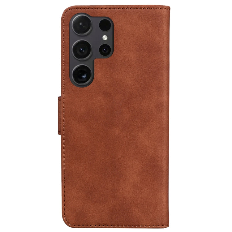 For Samsung Galaxy S25 Ultra 5G Skin Feel Pure Color Flip Leather Phone Case(Brown) - Galaxy S25 Ultra 5G Cases by PMC Jewellery | Online Shopping South Africa | PMC Jewellery | Buy Now Pay Later Mobicred