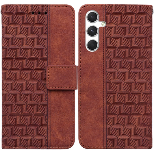 For Samsung Galaxy S25+ 5G Geometric Embossed Leather Phone Case(Brown) - Galaxy S25+ 5G Cases by PMC Jewellery | Online Shopping South Africa | PMC Jewellery | Buy Now Pay Later Mobicred