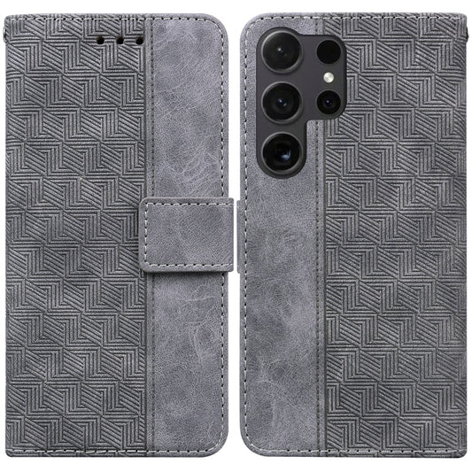 For Samsung Galaxy S25 Ultra 5G Geometric Embossed Leather Phone Case(Grey) - Galaxy S25 Ultra 5G Cases by PMC Jewellery | Online Shopping South Africa | PMC Jewellery | Buy Now Pay Later Mobicred