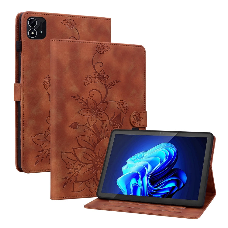For itel Pad One 10.1 Lily Embossed Leather Tablet Case(Brown) - Others by PMC TechLife | Online Shopping South Africa | PMC TechLife | Buy Now Pay Later Mobicred