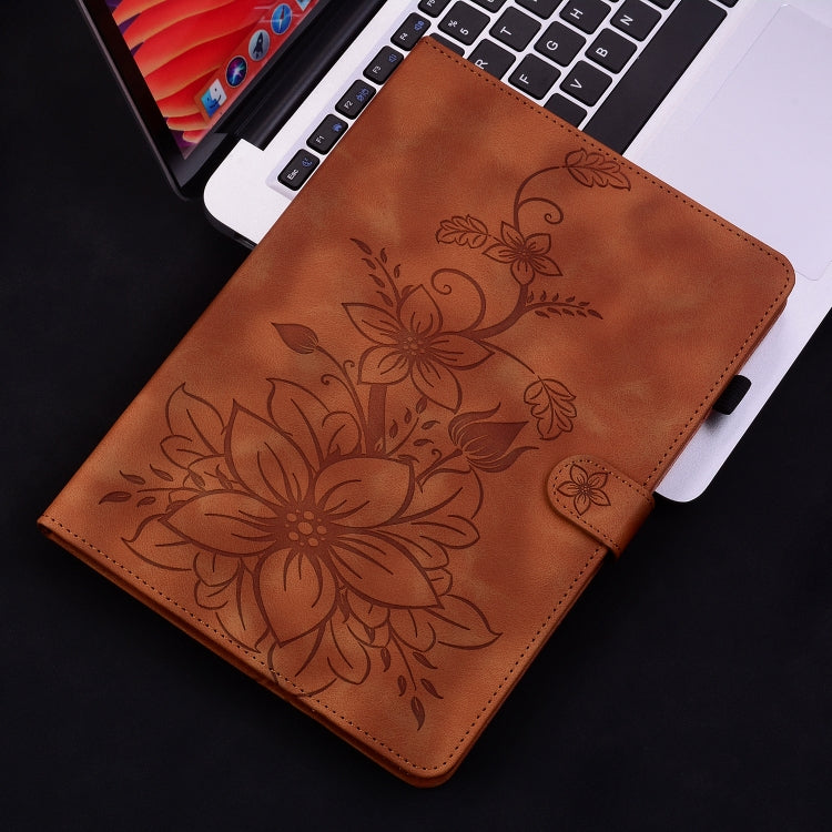 For itel Pad One 10.1 Lily Embossed Leather Tablet Case(Brown) - Others by PMC TechLife | Online Shopping South Africa | PMC TechLife | Buy Now Pay Later Mobicred
