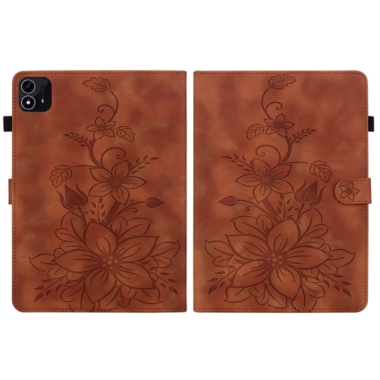 For itel Pad One 10.1 Lily Embossed Leather Tablet Case(Brown) - Others by PMC TechLife | Online Shopping South Africa | PMC TechLife | Buy Now Pay Later Mobicred