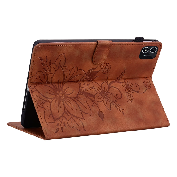 For itel Pad One 10.1 Lily Embossed Leather Tablet Case(Brown) - Others by PMC TechLife | Online Shopping South Africa | PMC TechLife | Buy Now Pay Later Mobicred