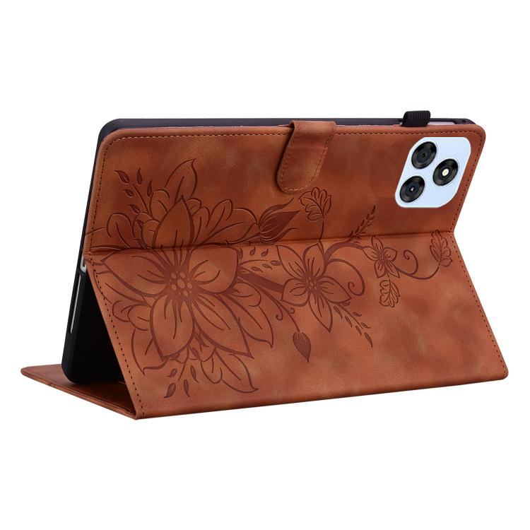 For itel VistaTab 30 Lily Embossed Leather Tablet Case(Brown) - Others by PMC TechLife | Online Shopping South Africa | PMC TechLife | Buy Now Pay Later Mobicred