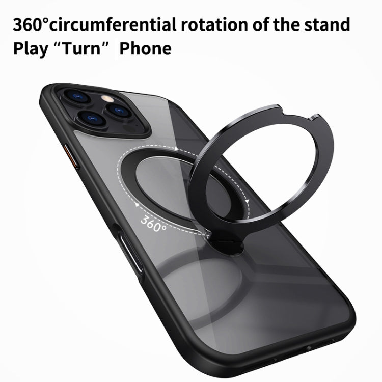 For iPhone 16 Plus Transparent MagSafe Magnetic Rotating Ring Holder Phone Case(Black) - iPhone 16 Plus Cases by PMC Jewellery | Online Shopping South Africa | PMC Jewellery | Buy Now Pay Later Mobicred