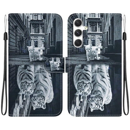 For Samsung Galaxy S25 5G Crystal Texture Colored Drawing Leather Phone Case(Cat Tiger Reflection) - Galaxy S25 5G Cases by PMC Jewellery | Online Shopping South Africa | PMC Jewellery | Buy Now Pay Later Mobicred