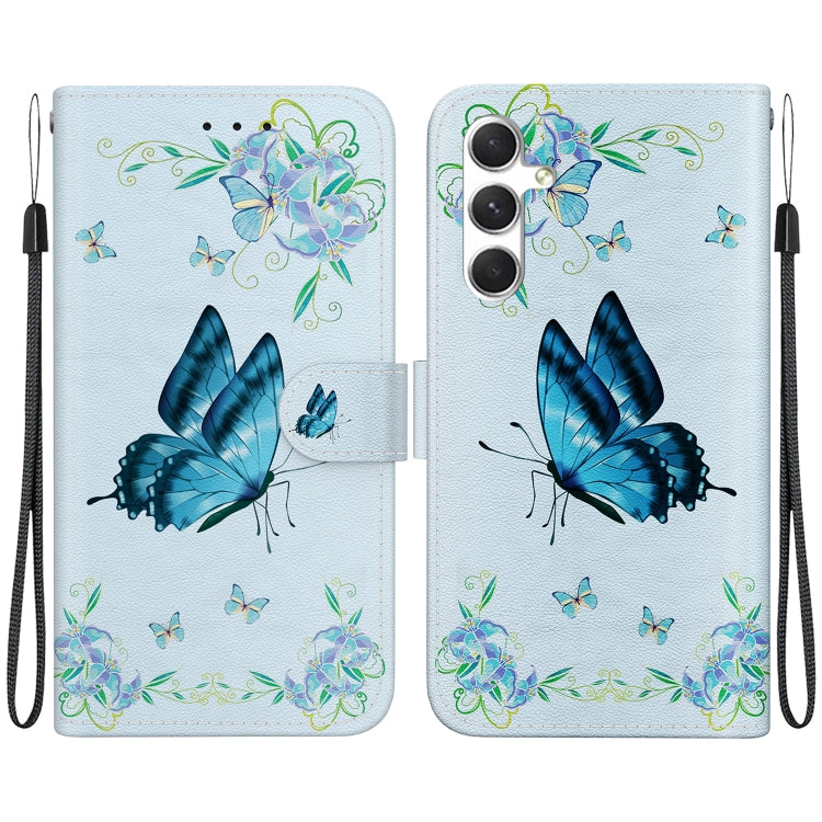 For Samsung Galaxy S25 5G Crystal Texture Colored Drawing Leather Phone Case(Blue Pansies) - Galaxy S25 5G Cases by PMC Jewellery | Online Shopping South Africa | PMC Jewellery | Buy Now Pay Later Mobicred