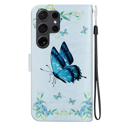 For Samsung Galaxy S25 Ultra 5G Crystal Texture Colored Drawing Leather Phone Case(Blue Pansies) - Galaxy S25 Ultra 5G Cases by PMC Jewellery | Online Shopping South Africa | PMC Jewellery | Buy Now Pay Later Mobicred