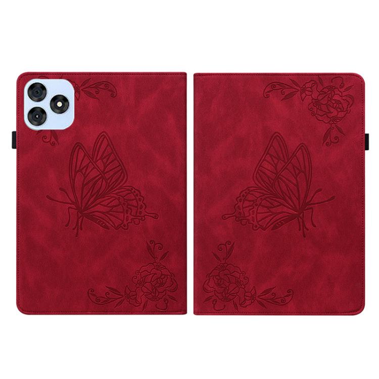 For itel VistaTab 30 Butterfly Flower Embossed Leather Tablet Case(Red) - Others by PMC TechLife | Online Shopping South Africa | PMC TechLife | Buy Now Pay Later Mobicred