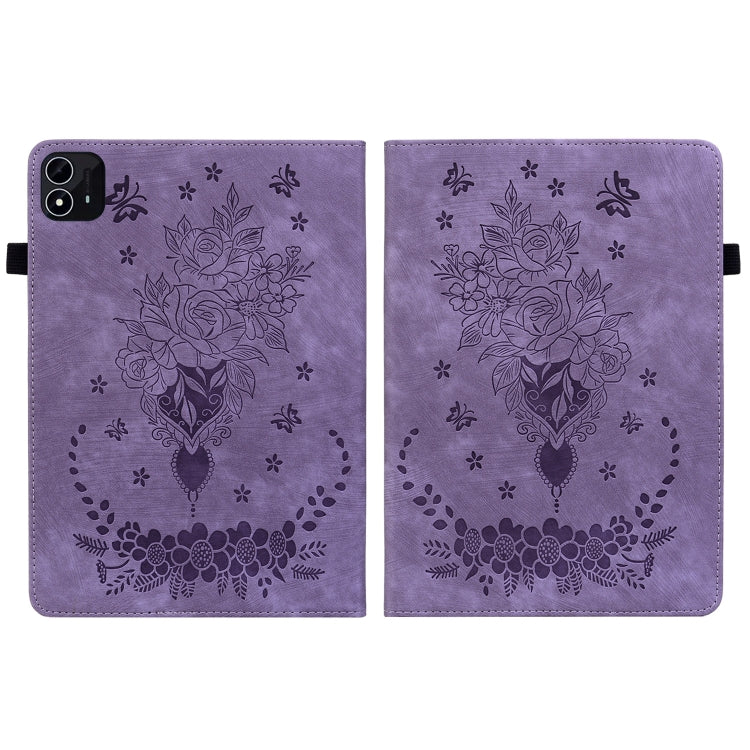 For itel Pad One 10.1 Butterfly Rose Embossed Leather Tablet Case(Purple) - Others by PMC TechLife | Online Shopping South Africa | PMC TechLife | Buy Now Pay Later Mobicred