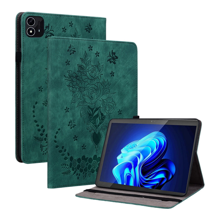 For itel Pad One 10.1 Butterfly Rose Embossed Leather Tablet Case(Green) - Others by PMC TechLife | Online Shopping South Africa | PMC TechLife | Buy Now Pay Later Mobicred