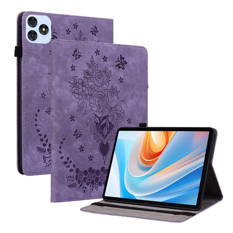 For itel VistaTab 30 Butterfly Rose Embossed Leather Tablet Case(Purple) - Others by PMC TechLife | Online Shopping South Africa | PMC TechLife | Buy Now Pay Later Mobicred