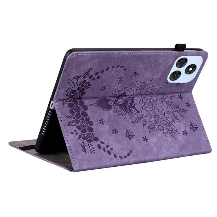 For itel VistaTab 30 Butterfly Rose Embossed Leather Tablet Case(Purple) - Others by PMC TechLife | Online Shopping South Africa | PMC TechLife | Buy Now Pay Later Mobicred