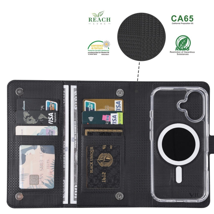 For iPhone 16 ViLi GHA-C Series RFID MagSafe Magnetic Flip Leather Phone Case(Black) - iPhone 16 Cases by ViLi | Online Shopping South Africa | PMC TechLife | Buy Now Pay Later Mobicred
