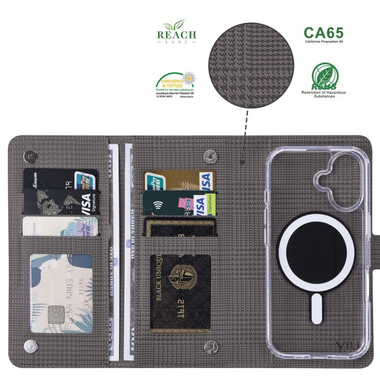 For iPhone 16 Plus ViLi GHA-C Series RFID MagSafe Magnetic Flip Leather Phone Case(Grey) - free shipping - PMC TechLife - Order now!