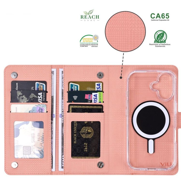 For iPhone 16 Plus ViLi GHA-C Series RFID MagSafe Magnetic Flip Leather Phone Case(Pink) - iPhone 16 Plus Cases by ViLi | Online Shopping South Africa | PMC TechLife | Buy Now Pay Later Mobicred