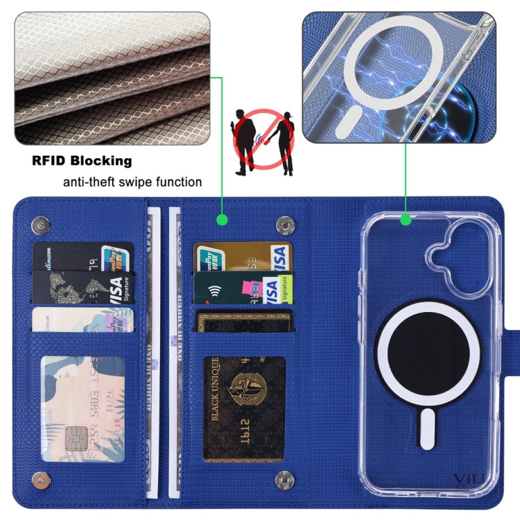 For iPhone 15 Pro Max ViLi GHA-C Series RFID MagSafe Magnetic Flip Leather Phone Case(Blue) - free shipping - PMC Jewellery - Order now!