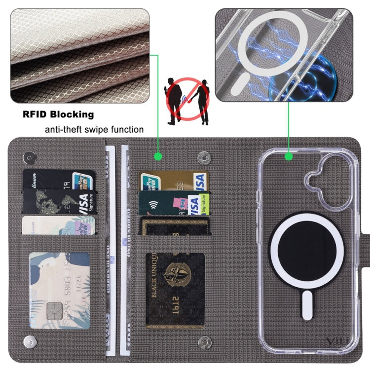 For iPhone 13 Pro Max ViLi GHA-C Series RFID MagSafe Magnetic Flip Leather Phone Case(Grey) - free shipping - PMC Jewellery - Order now!