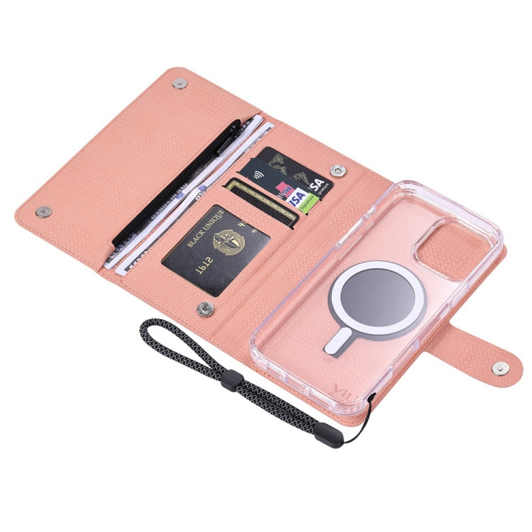 For iPhone 16 ViLi GHB-C Series RFID MagSafe Magnetic Flip Leather Phone Case(Pink) - iPhone 16 Cases by ViLi | Online Shopping South Africa | PMC TechLife | Buy Now Pay Later Mobicred