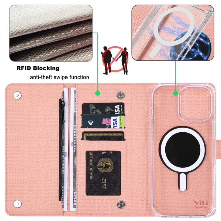 For iPhone 16 Plus ViLi GHB-C Series RFID MagSafe Magnetic Flip Leather Phone Case(Pink) - iPhone 16 Plus Cases by ViLi | Online Shopping South Africa | PMC TechLife | Buy Now Pay Later Mobicred