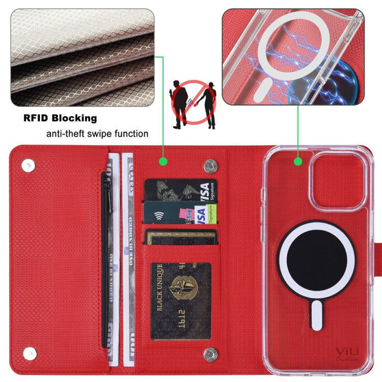 For iPhone 16 Plus ViLi GHB-C Series RFID MagSafe Magnetic Flip Leather Phone Case(Red) - iPhone 16 Plus Cases by ViLi | Online Shopping South Africa | PMC TechLife | Buy Now Pay Later Mobicred