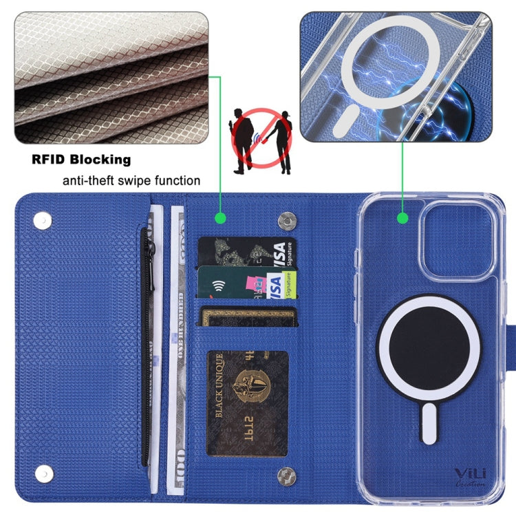 For iPhone 16 Plus ViLi GHB-C Series RFID MagSafe Magnetic Flip Leather Phone Case(Blue) - iPhone 16 Plus Cases by ViLi | Online Shopping South Africa | PMC TechLife | Buy Now Pay Later Mobicred