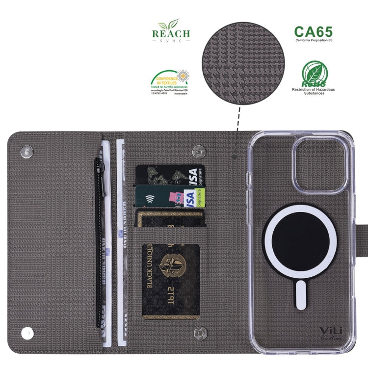 For iPhone 16 Pro ViLi GHB-C Series RFID MagSafe Magnetic Flip Leather Phone Case(Grey) - iPhone 16 Pro Cases by ViLi | Online Shopping South Africa | PMC TechLife | Buy Now Pay Later Mobicred