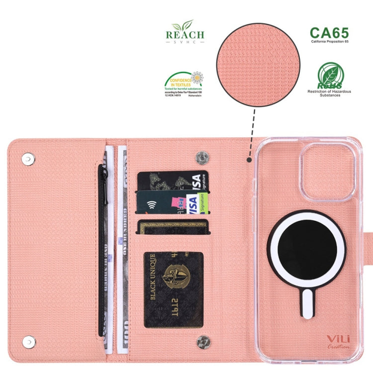 For iPhone 16 Pro Max ViLi GHB-C Series RFID MagSafe Magnetic Flip Leather Phone Case(Pink) - iPhone 16 Pro Max Cases by ViLi | Online Shopping South Africa | PMC TechLife | Buy Now Pay Later Mobicred