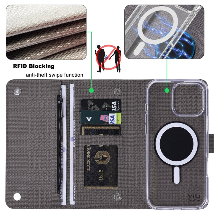 For iPhone 15 ViLi GHB-C Series RFID MagSafe Magnetic Flip Leather Phone Case(Grey) - free shipping - PMC Jewellery - Order now!