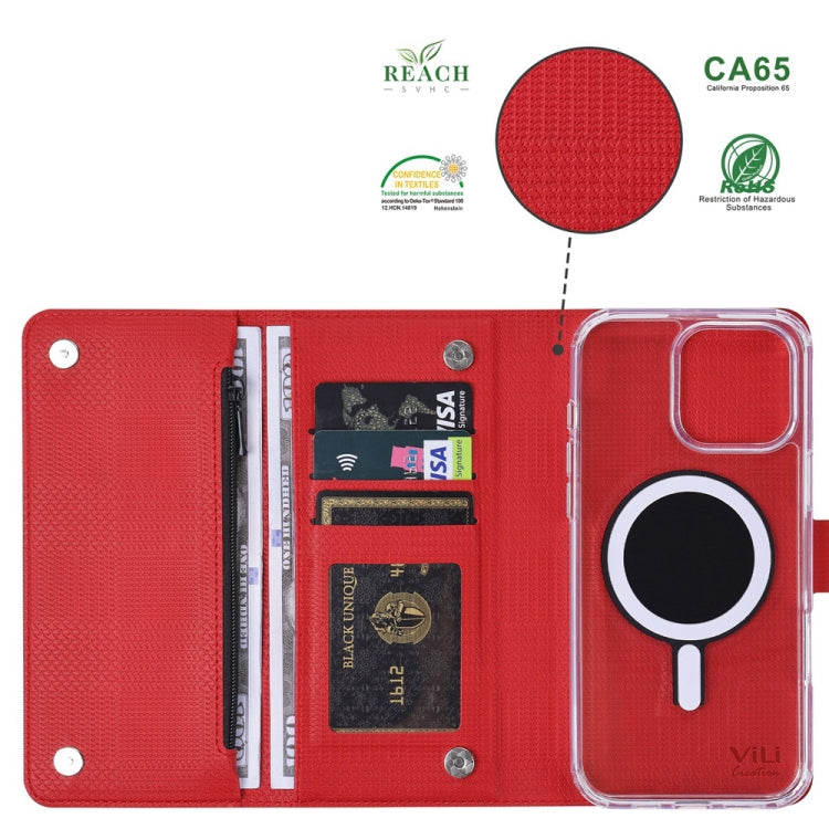 For iPhone 15 Plus ViLi GHB-C Series RFID MagSafe Magnetic Flip Leather Phone Case(Red) - iPhone 15 Plus Cases by ViLi | Online Shopping South Africa | PMC Jewellery | Buy Now Pay Later Mobicred