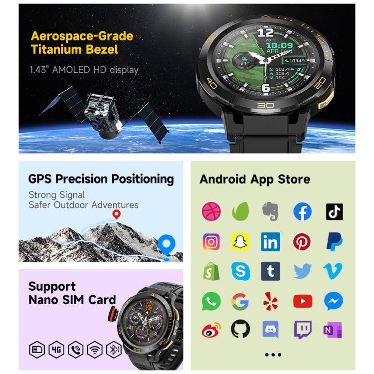 LEMFO Z1 1.43 inch AMOLED Screen Smart Watch, 4G Network Android 8.1 2GB+16GB, Eurasian Version(Black) - free shipping - PMC TechLife - Order now!
