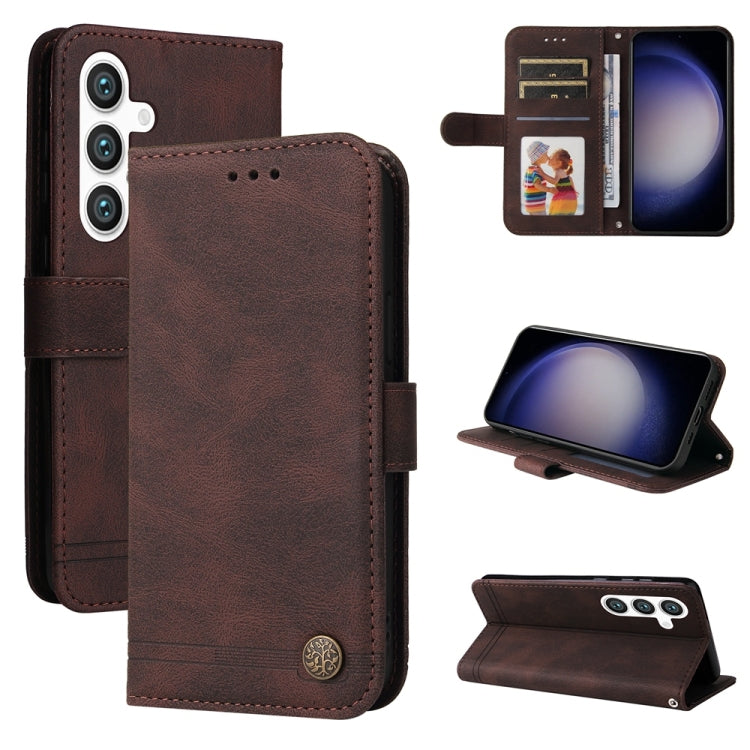For Samsung Galaxy S25+ 5G Skin Feel Life Tree Metal Button Leather Phone Case(Brown) - Galaxy S25+ 5G Cases by PMC Jewellery | Online Shopping South Africa | PMC Jewellery | Buy Now Pay Later Mobicred