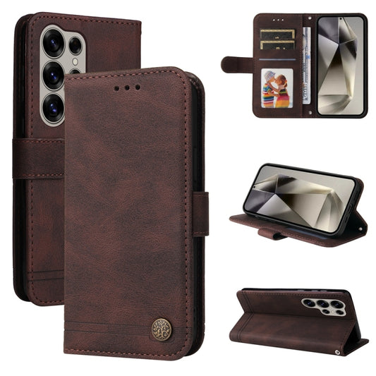 For Samsung Galaxy S25 Ultra 5G Skin Feel Life Tree Metal Button Leather Phone Case(Brown) - Galaxy S25 Ultra 5G Cases by PMC Jewellery | Online Shopping South Africa | PMC Jewellery | Buy Now Pay Later Mobicred