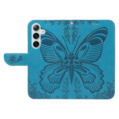 For Samsung Galaxy S25 / S24 5G Swallowtail Butterfly Embossed Leather Phone Case(Blue) - Galaxy S25 5G Cases by PMC Jewellery | Online Shopping South Africa | PMC Jewellery | Buy Now Pay Later Mobicred