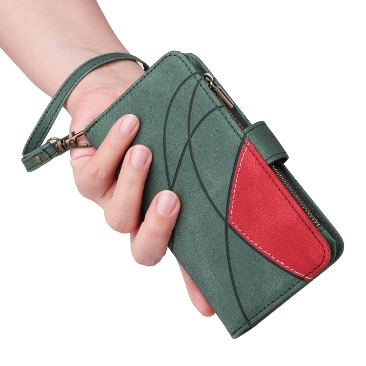 For iPhone 16 Dual-color 9 Card Slots Zipper Wallet Leather Phone Case(Green) - iPhone 16 Cases by PMC TechLife | Online Shopping South Africa | PMC TechLife | Buy Now Pay Later Mobicred