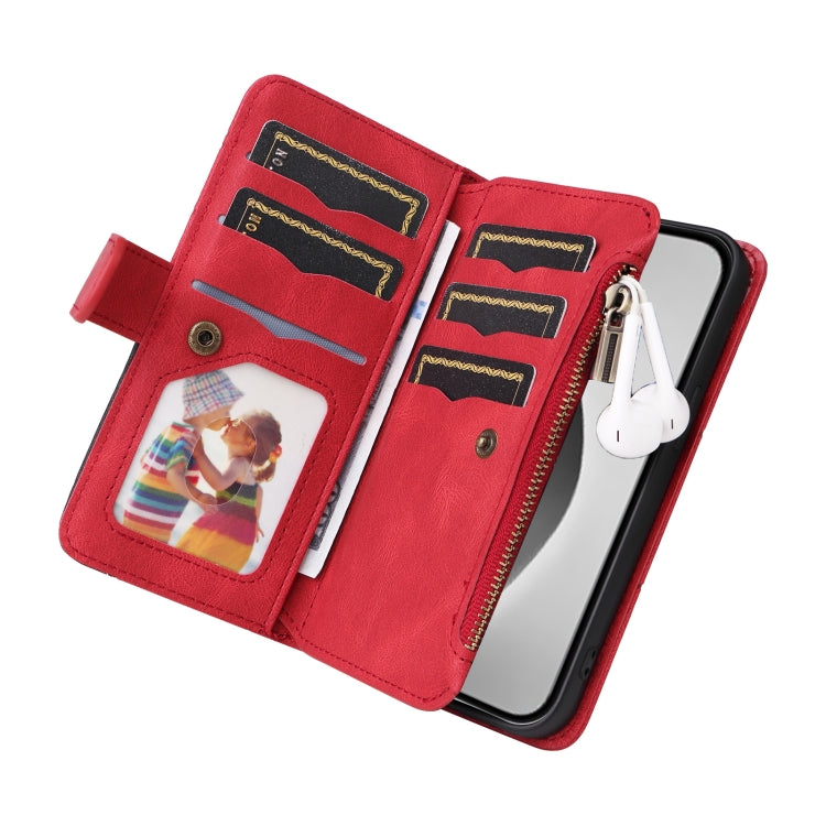 For iPhone 16 Pro Max Dual-color 9 Card Slots Zipper Wallet Leather Phone Case(Red) - iPhone 16 Pro Max Cases by PMC Jewellery | Online Shopping South Africa | PMC Jewellery | Buy Now Pay Later Mobicred