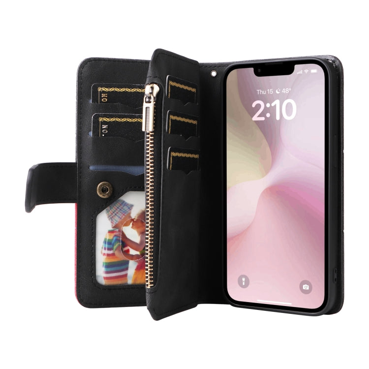 For iPhone 16e Dual-color 9 Card Slots Zipper Wallet Leather Phone Case(Black) - iPhone 16e Cases by PMC TechLife | Online Shopping South Africa | PMC TechLife | Buy Now Pay Later Mobicred