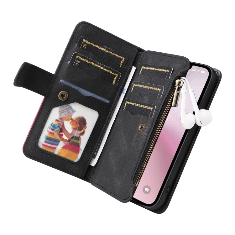 For iPhone 16e Dual-color 9 Card Slots Zipper Wallet Leather Phone Case(Black) - iPhone 16e Cases by PMC TechLife | Online Shopping South Africa | PMC TechLife | Buy Now Pay Later Mobicred